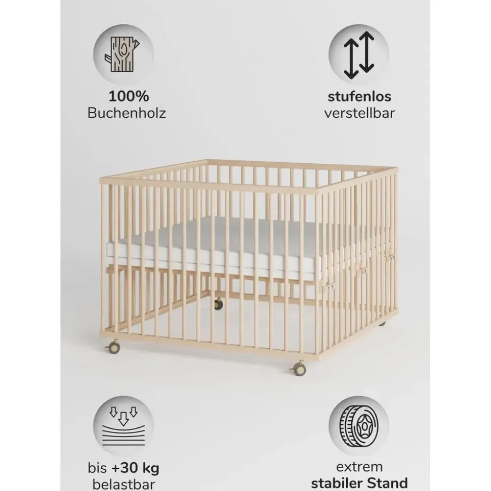 Sämann – make a difference. Laufgitter natur Holz, Echtholz,Buche, 100x74x100 cm Babymöbel, Laufstall Baby