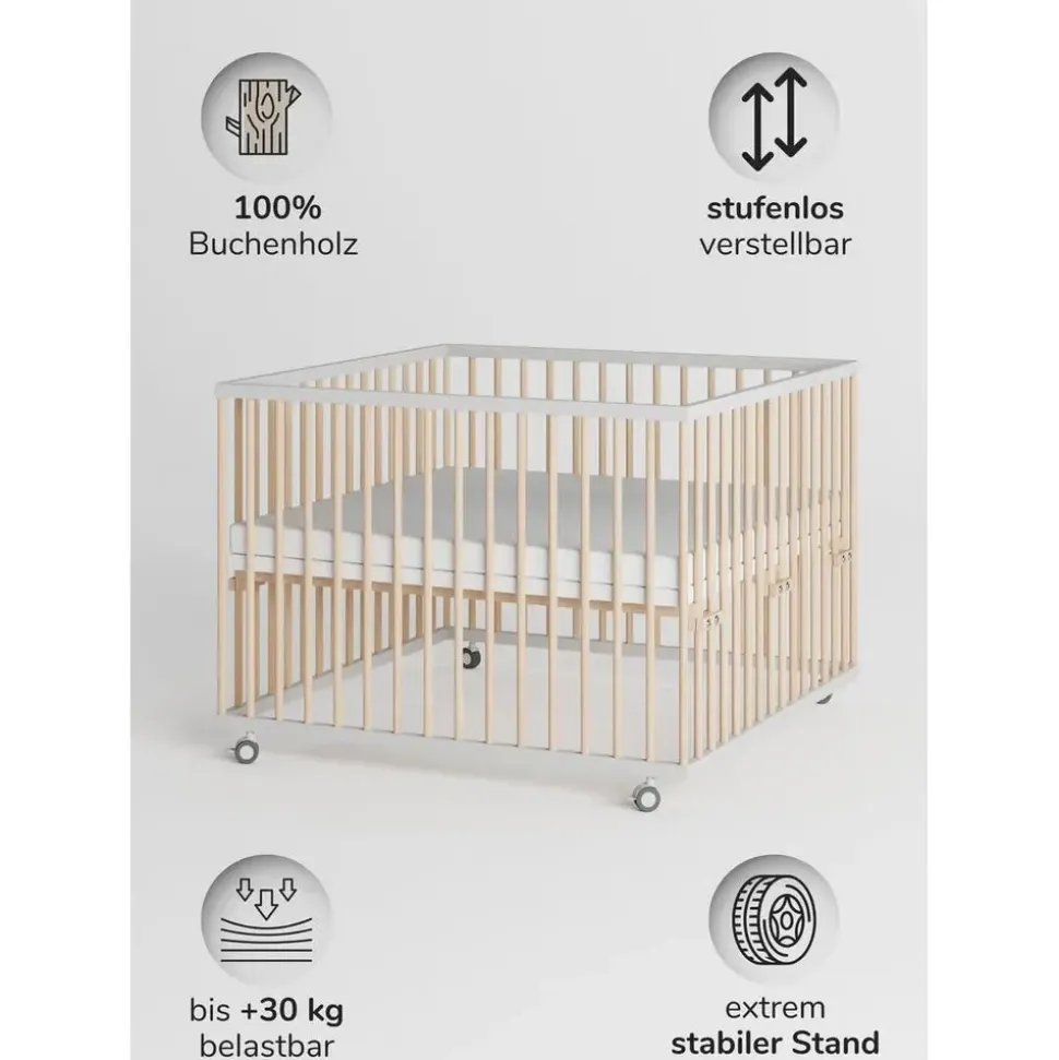 Sämann Sämann® – make a difference. Laufgitter, Weiß, Natur, Holz, Echtholz,Buche, 100x74x100 cm, Babymöbel, Laufstall, Baby