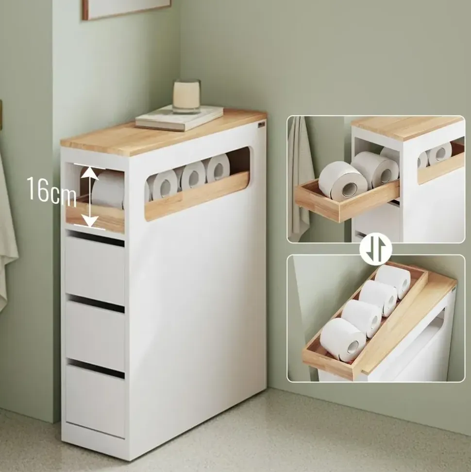 SoBuy Badezimmerschrank mit Rollen, und 3 Schubladen 65x23x82cm Badezimmer,