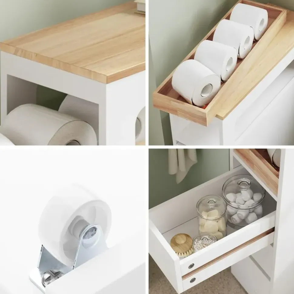 SoBuy Badezimmerschrank mit Rollen, und 3 Schubladen 65x23x82cm Badezimmer,