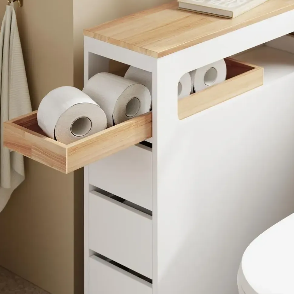 SoBuy Badezimmerschrank mit Rollen, und 3 Schubladen 65x23x82cm Badezimmer,