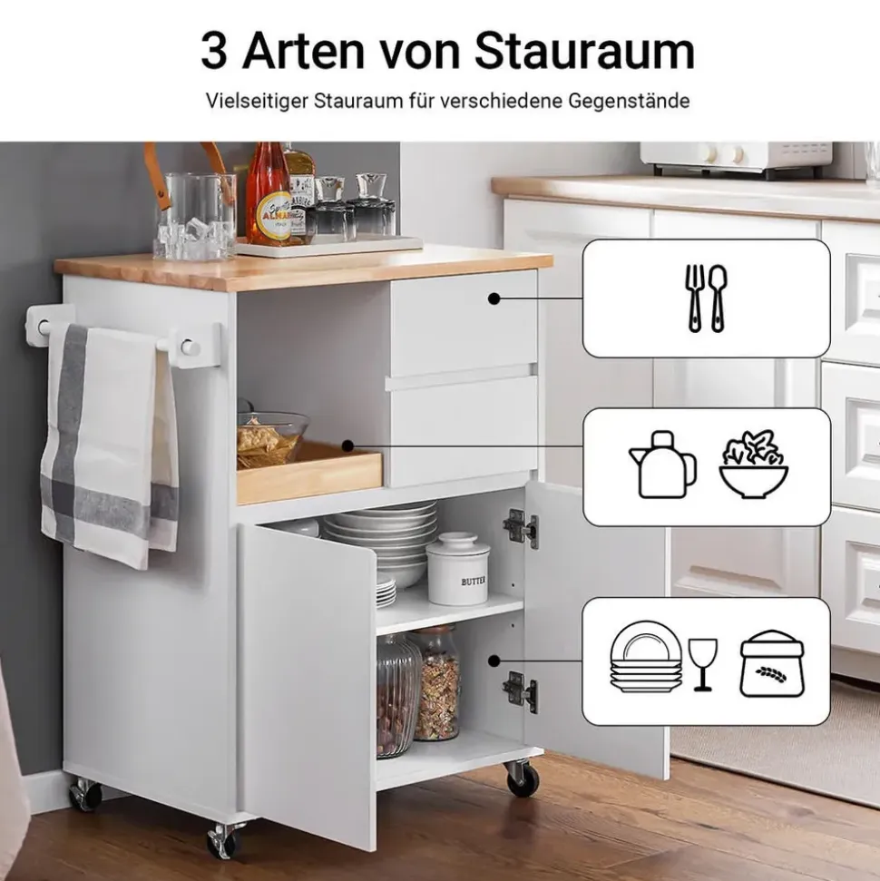 SoBuy Küchenwagen, Weiß,