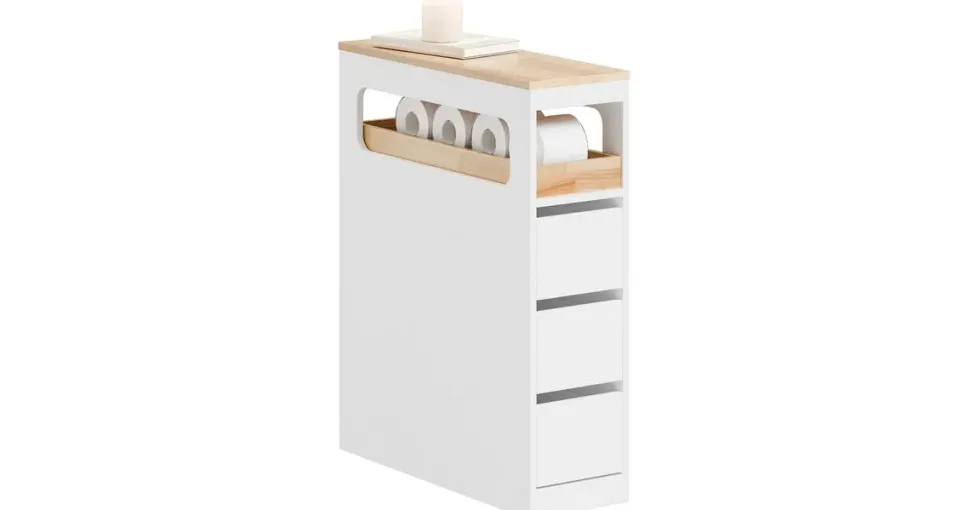 SoBuy Nischenregal, Weiß, Holzwerkstoff, Holz, 23x82x65 cm, Badezimmer, Badezimmerschränke, Midischränke