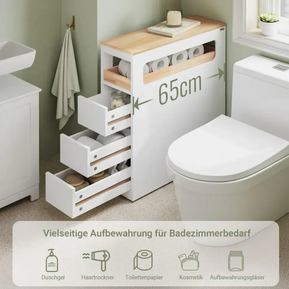 SoBuy Nischenregal, Weiß, Holzwerkstoff, Holz, 23x82x65 cm, Badezimmer, Badezimmerschränke, Midischränke