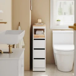 SoBuy Nischenregal, Weiß, Holzwerkstoff, Holz, 23x82x65 cm, Badezimmer, Badezimmerschränke, Midischränke