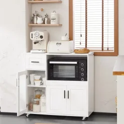 SoBuy Sideboard auf Rollen Küchenwagen Mikrowellenschrank Rollwagen FSB78-W