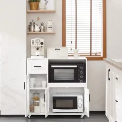 SoBuy Sideboard auf Rollen Küchenwagen Mikrowellenschrank Rollwagen FSB78-W