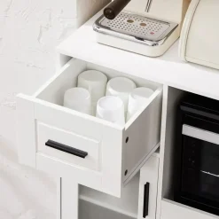 SoBuy Sideboard auf Rollen Küchenwagen Mikrowellenschrank Rollwagen FSB78-W