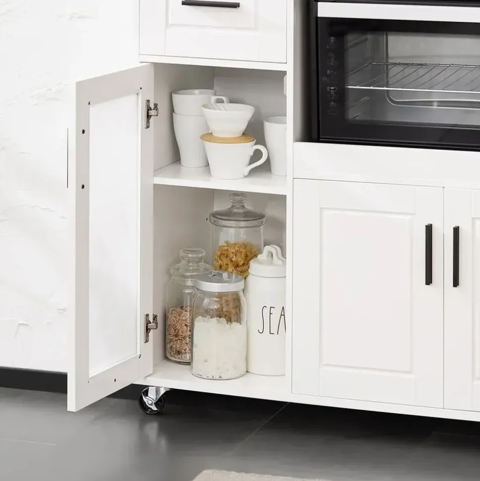 SoBuy Sideboard auf Rollen Küchenwagen Mikrowellenschrank Rollwagen FSB78-W