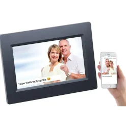 Somikon Digitaler Fotorahmen: WLAN-Bilderrahmen mit 17,8-cm-IPS-Touchscreen & weltweitem Bild-Upload