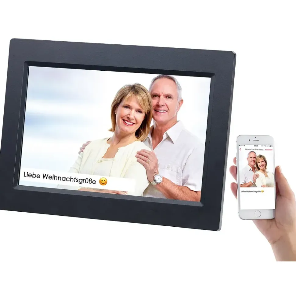 Somikon WLAN-Bilderrahmen mit 25,7-cm-IPS-Touchscreen & weltweitem Bild-Upload