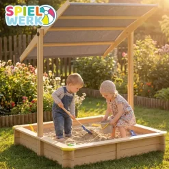 SPIELWERK Sandkasten Samu mit Dach braun