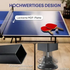 sportnow Tischtennisplatte Klappbar Indoor mit Rollen Blau