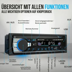 strex Autoradio Bluetooth für alle Fahrzeuge - USB, AUX und Freisprecheinrichtung - Fernbedienung, - EIN-DIN-Autoradio mit integriertem Mikrofon