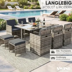 Swing&Harmonie Vegas Polyrattan Sitzgruppe Esstisch schwarz