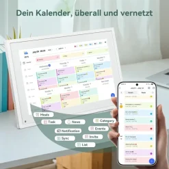 tabwee P10 10,1 Zoll Digitaler Kalender und Desktop Bilderrahmen mit Touchscreen, WLAN, 1280x800, 16:10, Multi-Device-Sync und Sharing, - Weiß