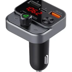 Technaxx FMT1700BT Bluetooth 5.3 FM Transmitter mit Bass-Boost, Dual Fast Charging USB-C & QC3.0, Freisprechen, Musikstreaming, USB-Wiedergabe, Batteriespannungsanzeige, 12–24V Auto Adapter