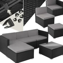 Tectake Lignano Rattan Lounge 5-tlg. Schwarz
