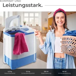 Tectake Mini-Waschmaschine Toplader (4.5 kg)