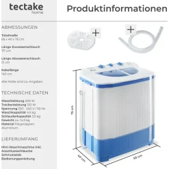 Tectake Mini-Waschmaschine Toplader (4.5 kg)