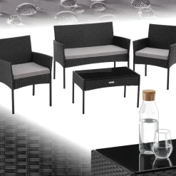 Tectake Rattan Gartenset 4-tlg. Schwarz