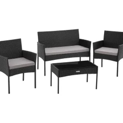 Tectake Rattan Gartenset 4-tlg. Schwarz