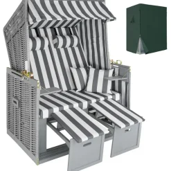 Tectake Strandkorb mit Polster grau/weiß