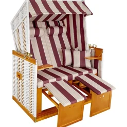 Tectake Strandkorb mit Polster rot/weiß