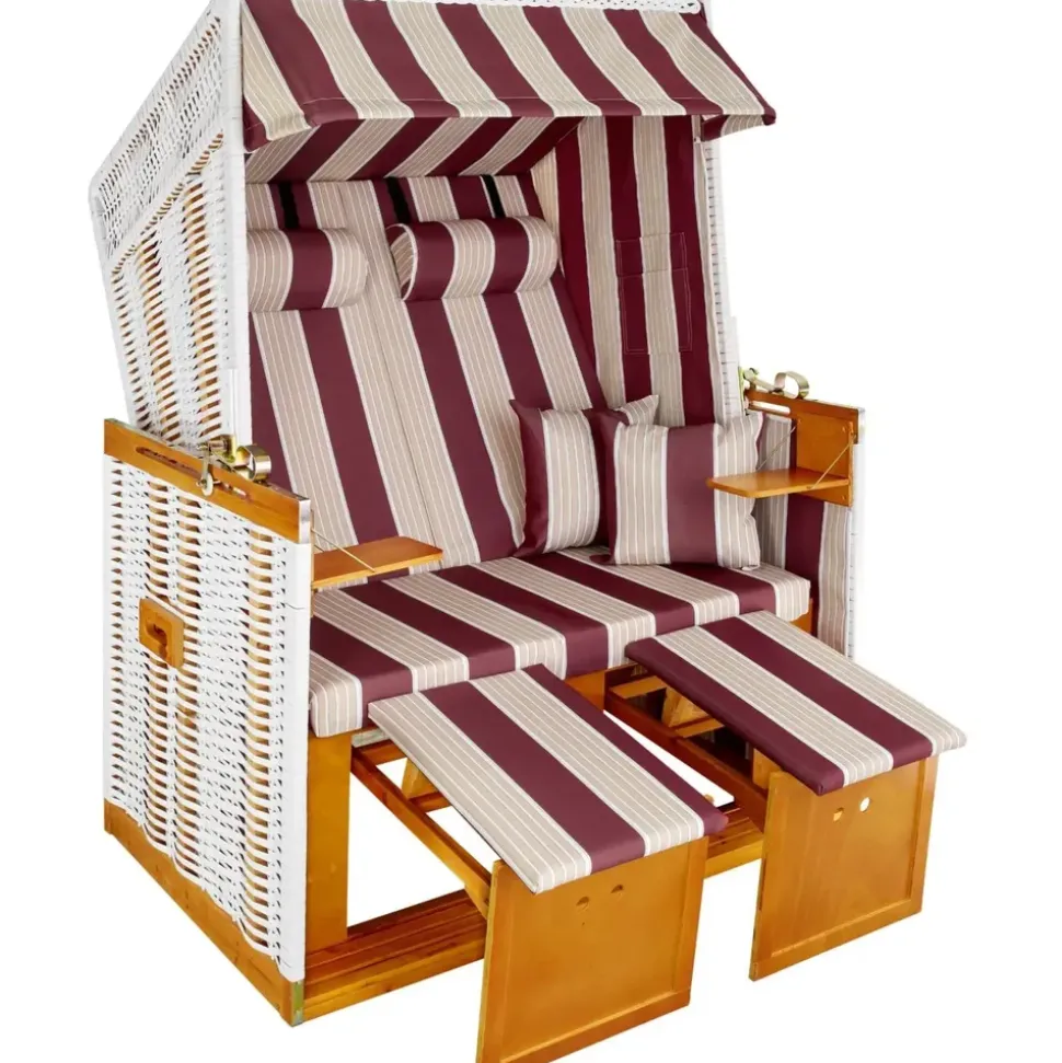 Tectake Strandkorb mit Polster rot/weiß