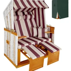 Tectake Strandkorb mit Polster rot/weiß