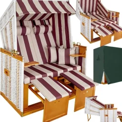 Tectake Strandkorb mit Polster rot/weiß