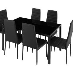 Tectake tectake® Esszimmergruppe, 7-teilig, gepolstert mit Kunstlederbezug, bodenschonende Kunststoffkappen