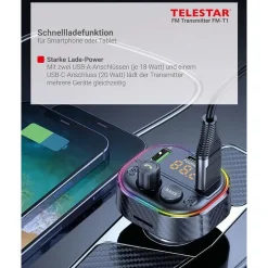 Telestar FM-T1 – FM-Transmitter mit microSD & Bluetooth – Schwarz