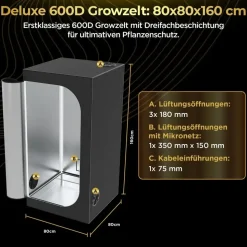 The Hookah Growzelt 80 x 80 x 160 cm Schwarz