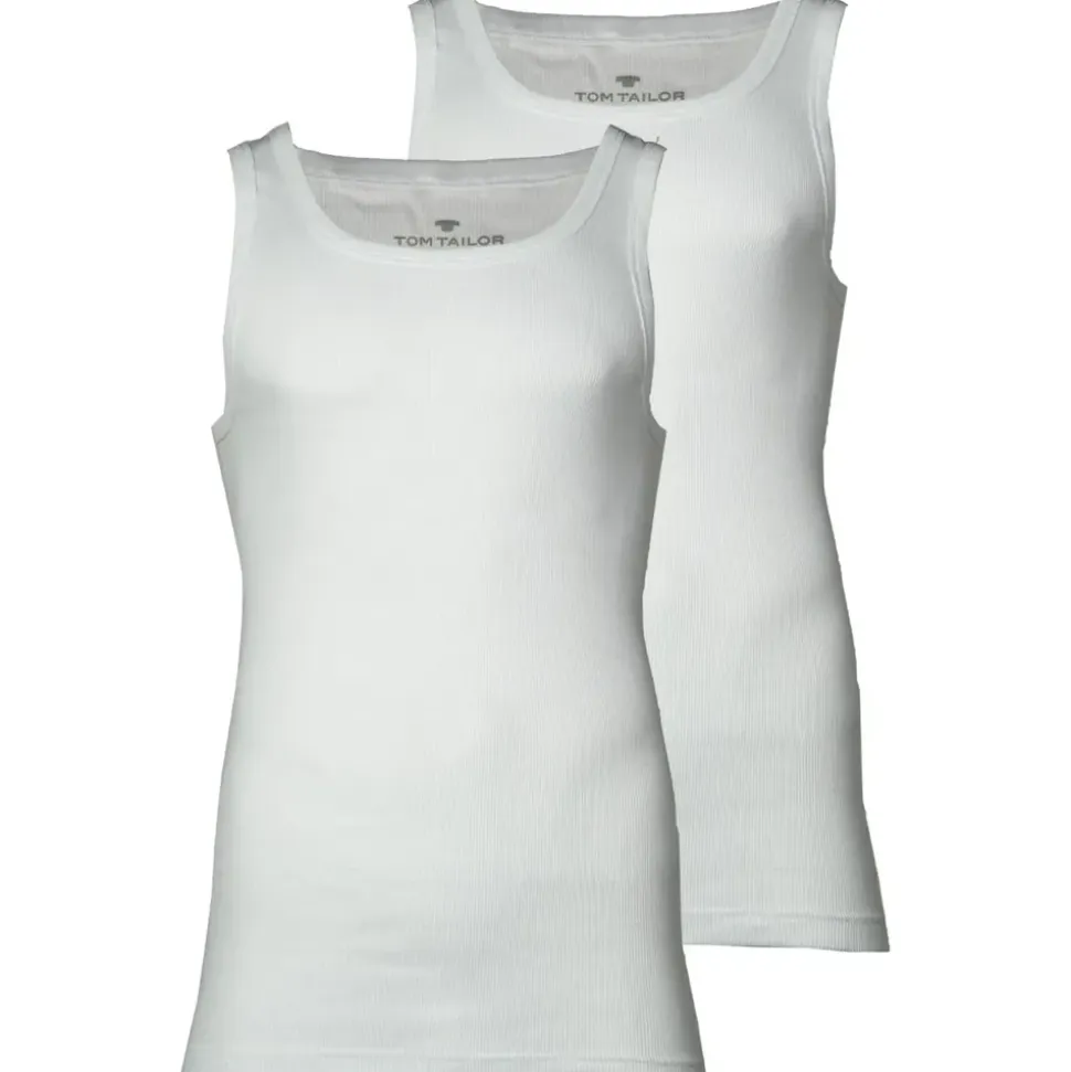 Tom Tailor Herren Tanktops mit Rippstruktur im 2er-Pack, weiß, Uni, Gr. XL/7
