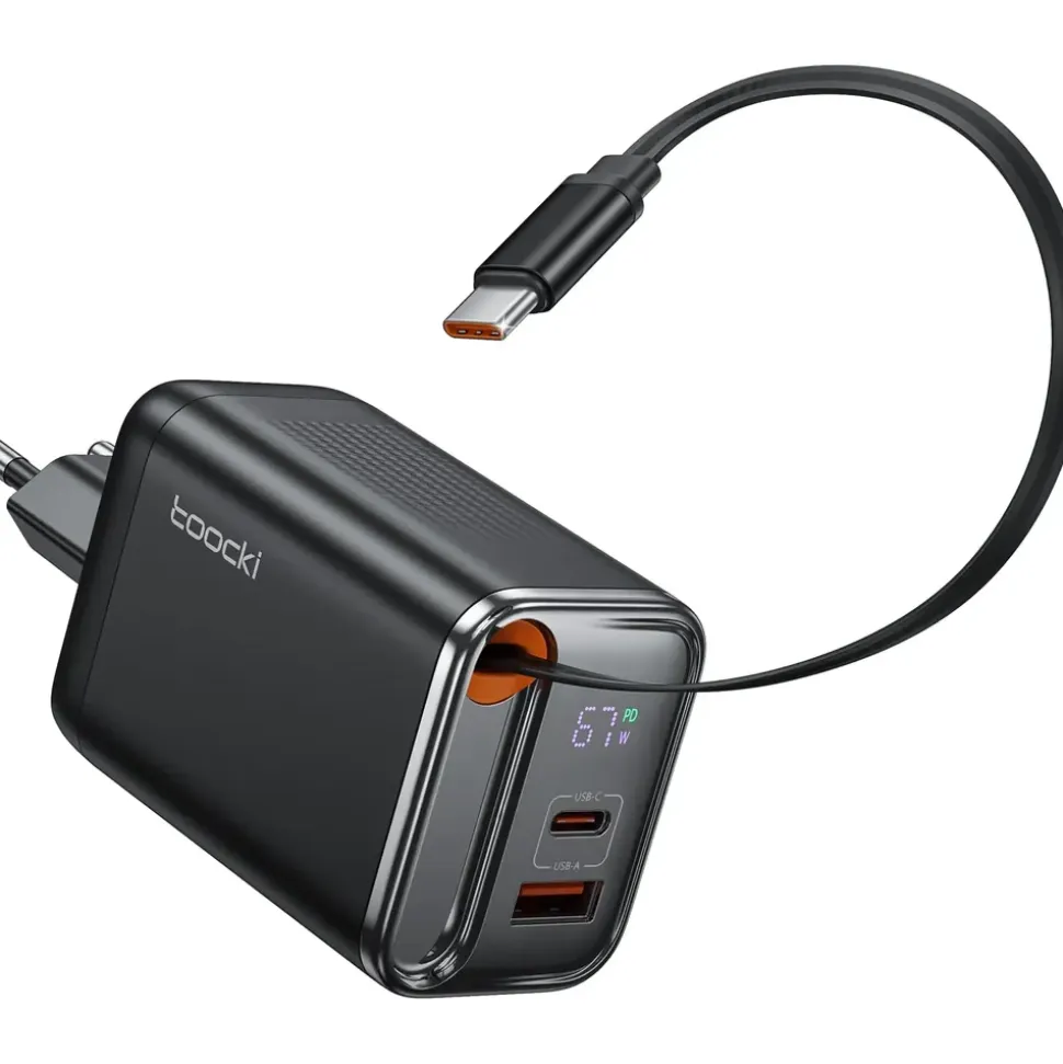toocki USB C Ladegerät, 3Port GaN 67W USB C Netzteil mit LED Display für MacBook,iPhone 17 Pro Max,Galaxy S24 Ultra/S23,Switch,Laptop,Handys
