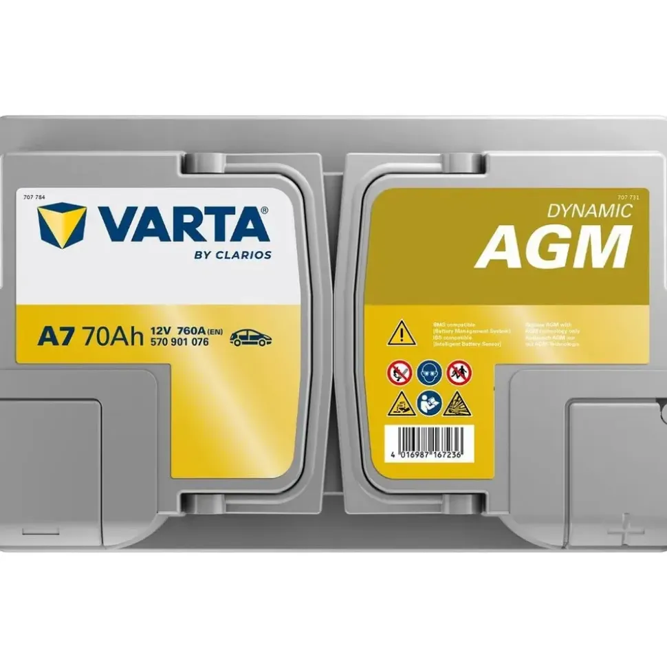 Varta 570901076J382 Starterbatterie VARTA AGM XEV A7 für Autos mit hohem Energiebedarf