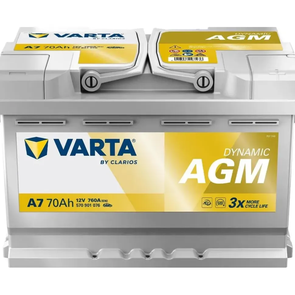 Varta 570901076J382 Starterbatterie VARTA AGM XEV A7 für Autos mit hohem Energiebedarf