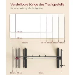 VASAGLE Höhenverstellbarer Schreibtisch schwarz