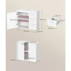 VASAGLE Waschbeckenunterschrank 70 x 64 cm Weiß