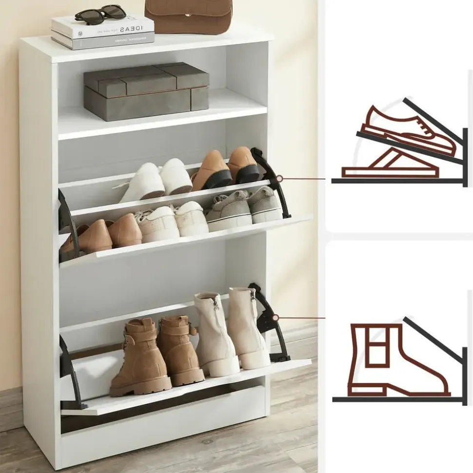 VASAGLE weiß Holzwerkstoff, 60x102x24 cm stehend, Garderobe, Schuhaufbewahrung, Schuhkipper