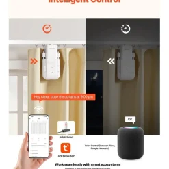 Vevor automatischer Vorhangöffner (Steuerung über App & Fernbedienung) elektrischer Gardinenöffner, kompatibel mit Alexa & Google Home, mit Lautlosmodus & Timer, für U-förmige/I-förmige Schienen