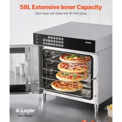 Vevor kommerzieller Konvektionsofen konventioneller Arbeitsplattenofen 58 L 2800 W Toasterofen mit Tür aus gehärtetem Glas, elektrischer Backofen mit Drahtgitter & Klemmtablett-Handschuhen