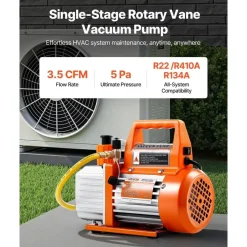 Vevor Vakuumpumpe, 99 L/min, HVAC Einstufige Drehschieber-AC-Unterdruckpumpe, für R134a R22 R410a-Systeme, mit Ölflasche, 4-poligem Motor, 5 Pa, für die Harzentgasung von Kfz-Klimaanlagen
