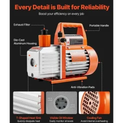 Vevor Vakuumpumpe, 99 L/min, HVAC Einstufige Drehschieber-AC-Unterdruckpumpe, für R134a R22 R410a-Systeme, mit Ölflasche, 4-poligem Motor, 5 Pa, für die Harzentgasung von Kfz-Klimaanlagen