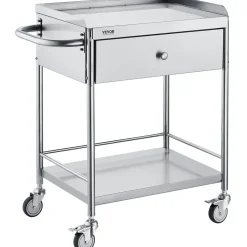 Vevor Zweistöckiger Laborwagen Gerätewagen Medizintechnik Servierwagen 201 Edelstahl Tragbar Abräumwagen mit Schubladen 100 kg Tragfähigkeit, 710 x 421 x 785 mm (mit Griff) Labor Rollwagen