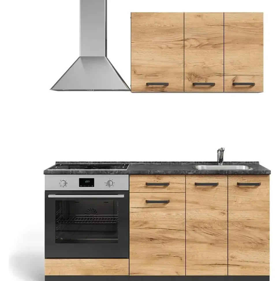 Vicco Küchenzeile R-Line 160 cm Goldkraft Eiche/Anthrazit