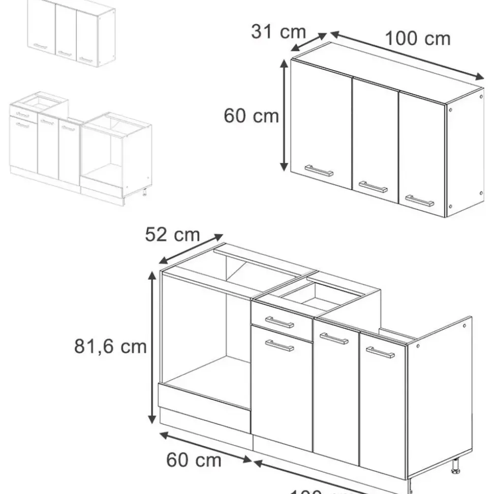 Vicco Küchenzeile R-Line 160 cm Goldkraft Eiche/Anthrazit