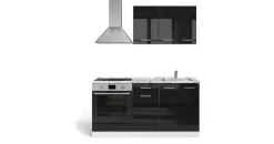 Vicco Singleküche Schwarz Hochglanz/Weiß, 160 cm mit Herdumbauschrank ohne Arbeitsplatte, Model 56470 - Schwarz/Weiß