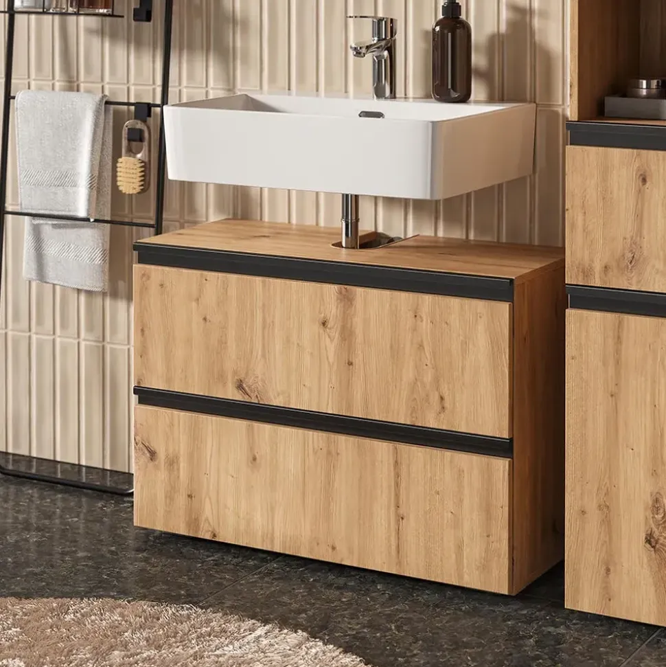 Vicco Waschbeckenunterschrank Torren 2 Schubladen 80 x 58 x 35 cm Braun
